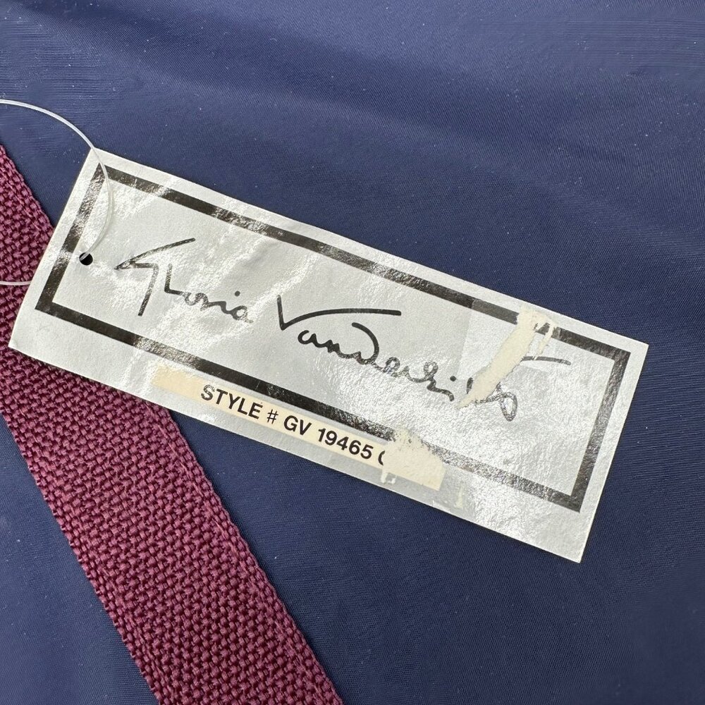 Vintage Travel Duffle Bag Luggage Gloria Vanderbilt Navy Burgundy 1980s Nylon - Picture 5 of 12